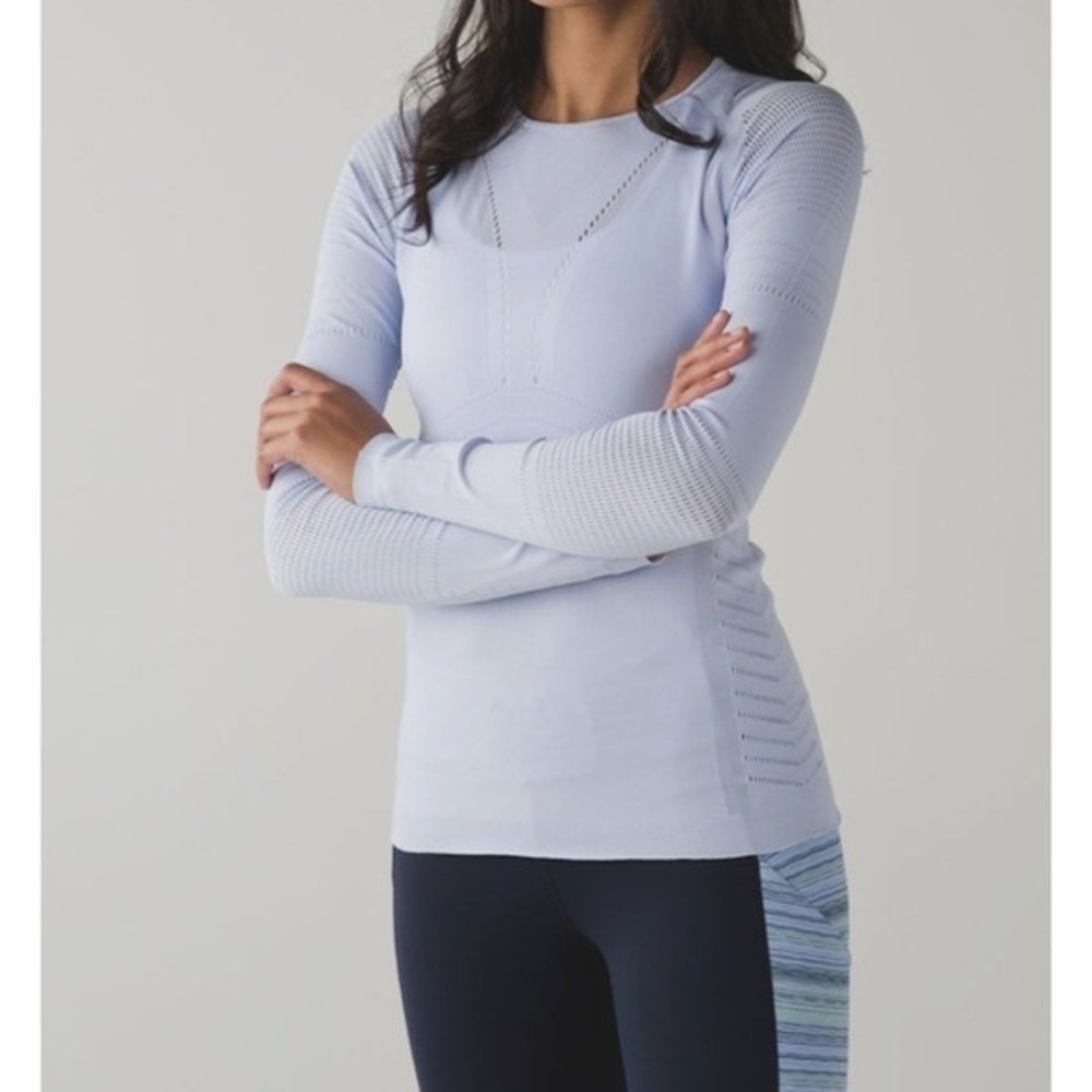 Lululemon Athletica Long Sleeve Seamless Mesh Athletic Top Women's S Light Blue